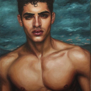 After the Storm. Male Figure Art Print from Original Oil Painting by Pat Kelley. Handsome Man Portrait, Emotional, Realism. Giclée