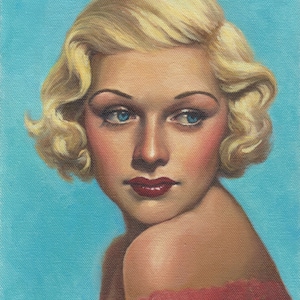Portrait of Lucille Ball as Young Blonde Starlet, Art Print from Original Oil by Pat Kelley. Beautiful Woman, Vintage Style, Old Hollywood