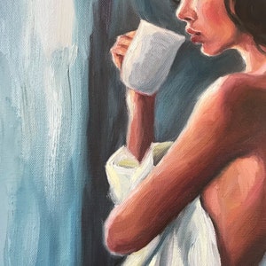 Female Figure, Extra Large Art Print from Original Oil Painting by Pat Kelley, Nude, 24x18, Beautiful Woman with Coffee, Expressionist image 3