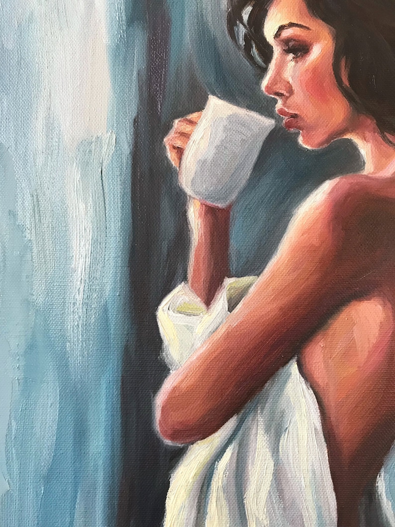 Female Figure, Extra Large Art Print from Original Oil Painting by Pat Kelley, Nude, 24x18, Beautiful Woman with Coffee, Expressionist image 3