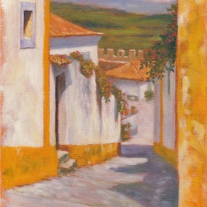 Obidos, Village in Portugal. Art Print from Original Oil Painting by Pat Kelley. Travel Art, Landscape, Cottage Decor, Impressionist Art image 1