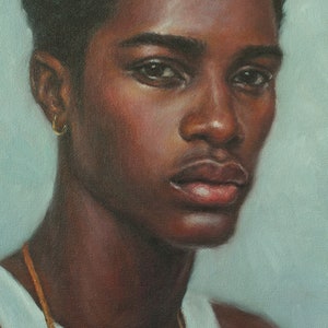 A Young Man. Large Art Print from Original Oil Painting by Pat Kelley. Black Male Portrait, African American Man, Contemporary Realist 16x12 image 4