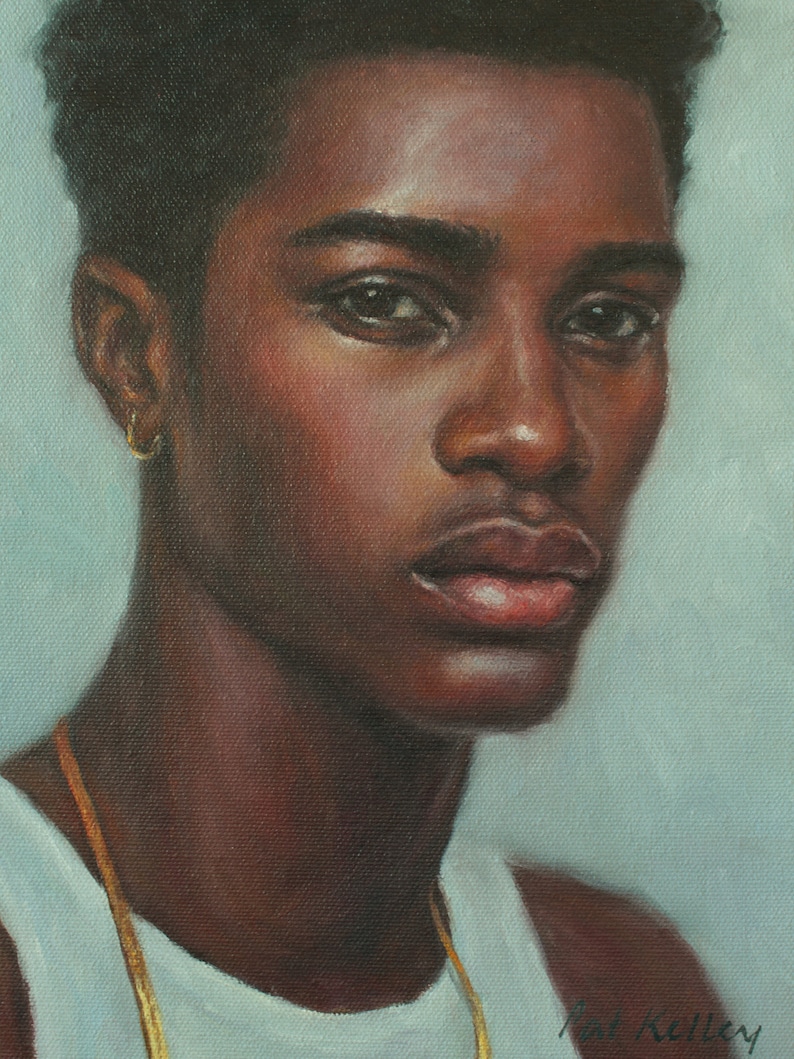 A Young Man. Large Art Print from Original Oil Painting by Pat Kelley. Black Male Portrait, African American Man, Contemporary Realist 16x12 image 4