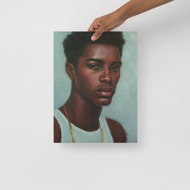 A Young Man. Large Art Print from Original Oil Painting by Pat Kelley. Black Male Portrait, African American Man, Contemporary Realist 16x12 image 7