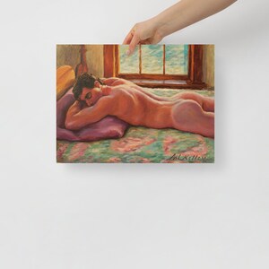 Male Nude in Bed. Archival Art Print from Original Oil by Pat Kelley. Man Sleeping, Male Body, Colorful Male Painting, Impressionist, Giclée image 6