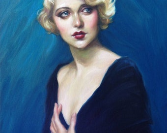 Portret van een Ziegfeld-meisje. Archiefkunstafdruk van origineel olieverfschilderij van Pat Kelley. Mary Nolan, sterretje uit de jaren twintig. Vin, vintage stijl