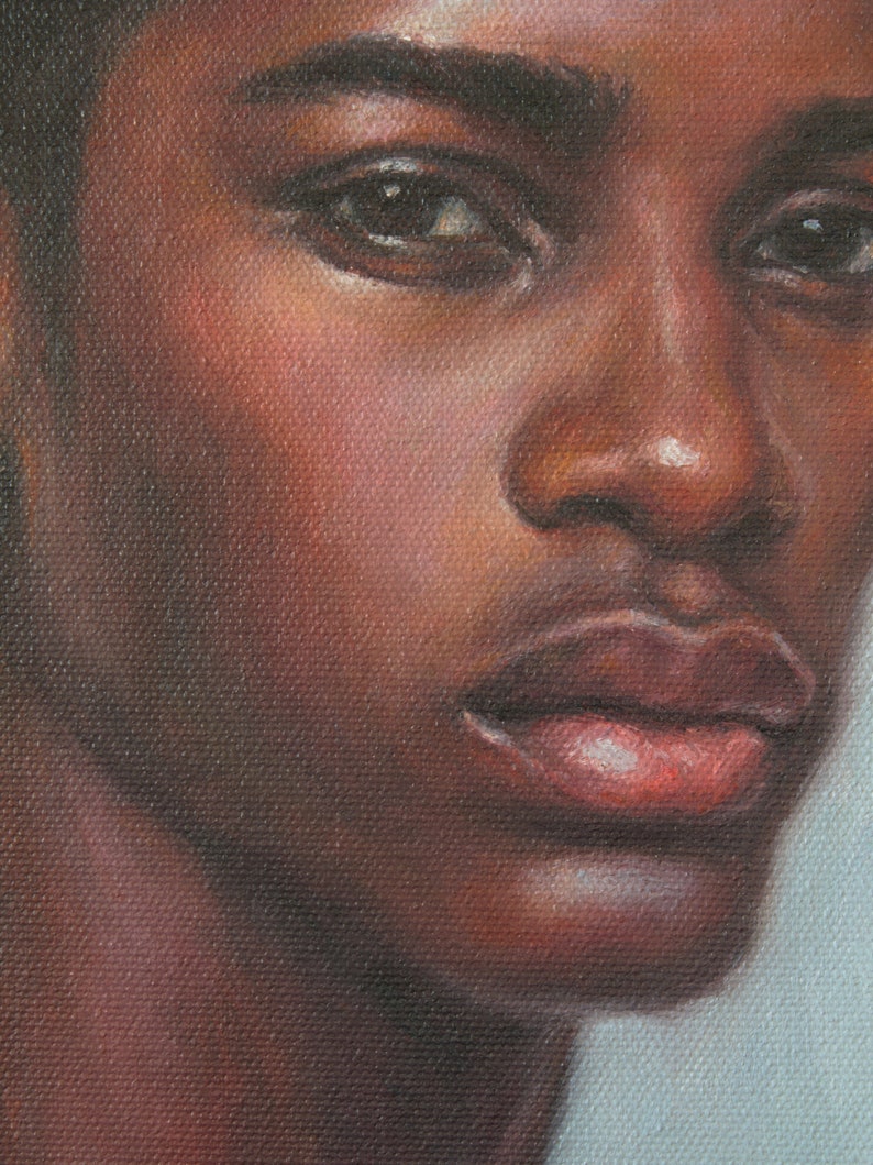A Young Man. Large Art Print from Original Oil Painting by Pat Kelley. Black Male Portrait, African American Man, Contemporary Realist 16x12 image 2