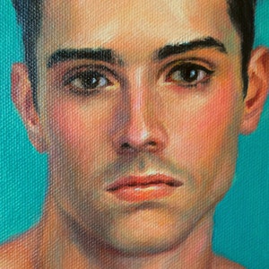 Young Man with Dark Eyes, Art Print from Original Oil painting by Pat Kelley. Male Nude Figurative Portrait, Handsome Man, 16x12 image 4