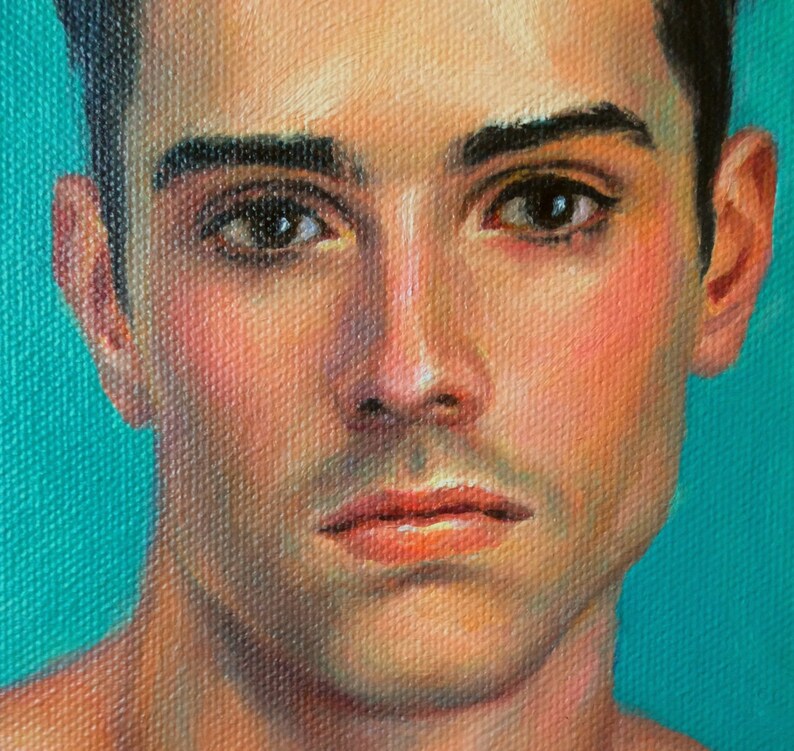 Young Man with Dark Eyes, Art Print from Original Oil painting by Pat Kelley. Male Nude Figurative Portrait, Handsome Man, 16x12 image 4