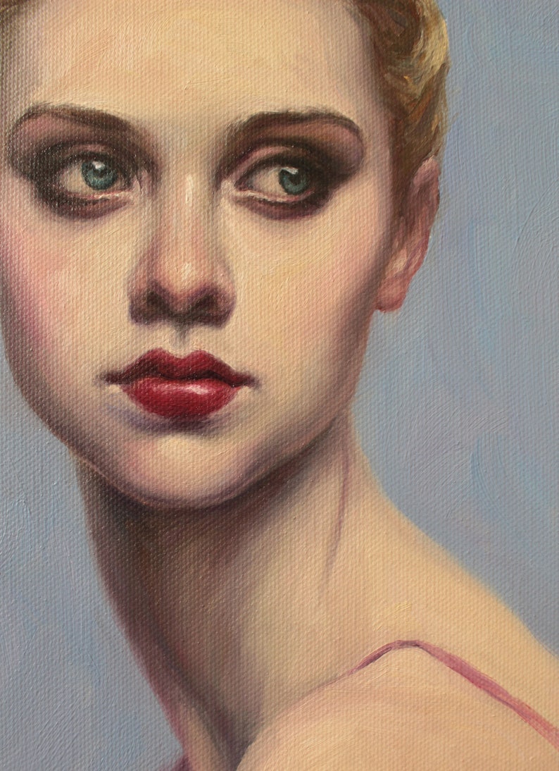 Portrait of a Girl with Finger Waves, Art Print from Original Oil by Pat Kelley. Flapper, Beautiful Woman, Fashion Art, Contemporary Realism image 3