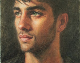 Étude de portrait d'homme. Impression d'art à partir de la peinture à l'huile originale de Pat Kelley. Bel homme, Réalisme contemporain, Giclée