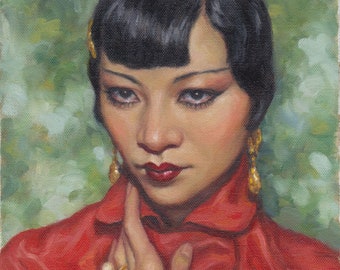 Anna May Wong Portret, Art Print van origineel olieverfschilderij van Pat Kelley. Art deco, vintage look, mooie vrouw, hedendaags realisme