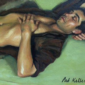 Male Figure Study. Man Sleeping on Sofa. Original Oil Painting by Pat Kelley. Male Portrait, Handsome Man, Contemporary Realism. Fine Art image 4