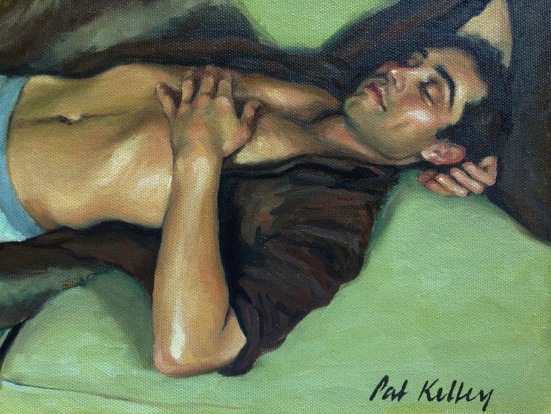 Male Figure Study. Man Sleeping on Sofa. Original Oil Painting by Pat Kelley. Male Portrait, Handsome Man, Contemporary Realism. Fine Art image 4