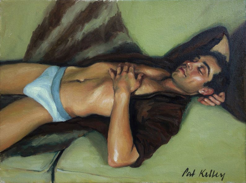 Male Figure Study. Man Sleeping on Sofa. Original Oil Painting by Pat Kelley. Male Portrait, Handsome Man, Contemporary Realism. Fine Art image 5