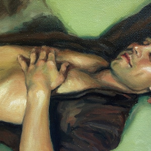 Male Figure Study. Man Sleeping on Sofa. Original Oil Painting by Pat Kelley. Male Portrait, Handsome Man, Contemporary Realism. Fine Art image 3