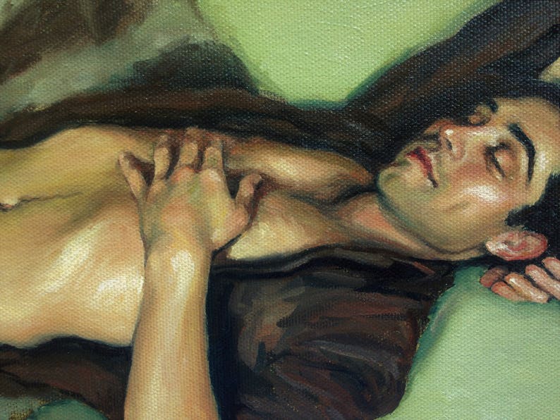 Male Figure Study. Man Sleeping on Sofa. Original Oil Painting by Pat Kelley. Male Portrait, Handsome Man, Contemporary Realism. Fine Art image 3