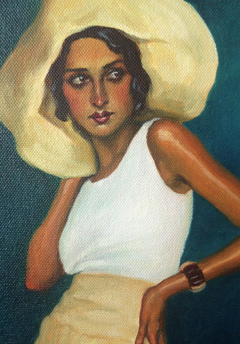 Portrait of Renée Perle. Archival Art Print from Original Oil Painting by Pat Kelley. Vintage Fashion, Flapper, 1920s, Female Figurative image 2