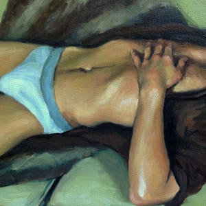 Male Figure Study. Man Sleeping on Sofa. Original Oil Painting by Pat Kelley. Male Portrait, Handsome Man, Contemporary Realism. Fine Art image 6