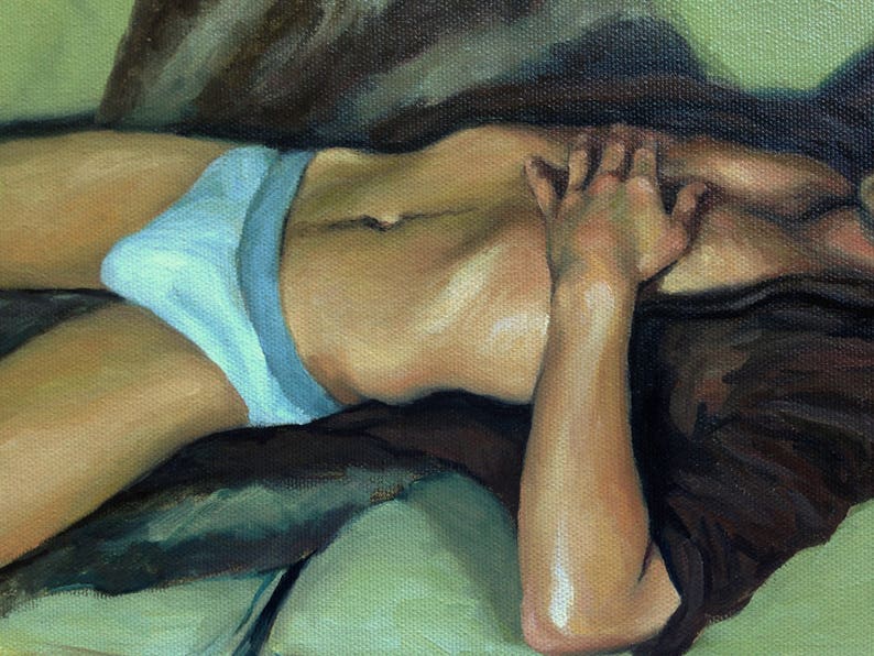 Male Figure Study. Man Sleeping on Sofa. Original Oil Painting by Pat Kelley. Male Portrait, Handsome Man, Contemporary Realism. Fine Art image 6