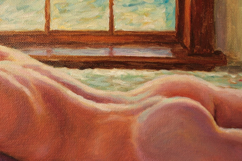 Male Nude in Bed. Archival Art Print from Original Oil by Pat Kelley. Man Sleeping, Male Body, Colorful Male Painting, Impressionist, Giclée image 3