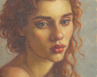 Portrait d'une rousse. Impression d'art d'archives à partir de la peinture à l'huile originale de Pat Kelley. Art de la mode, belle femme, réalisme contemporain