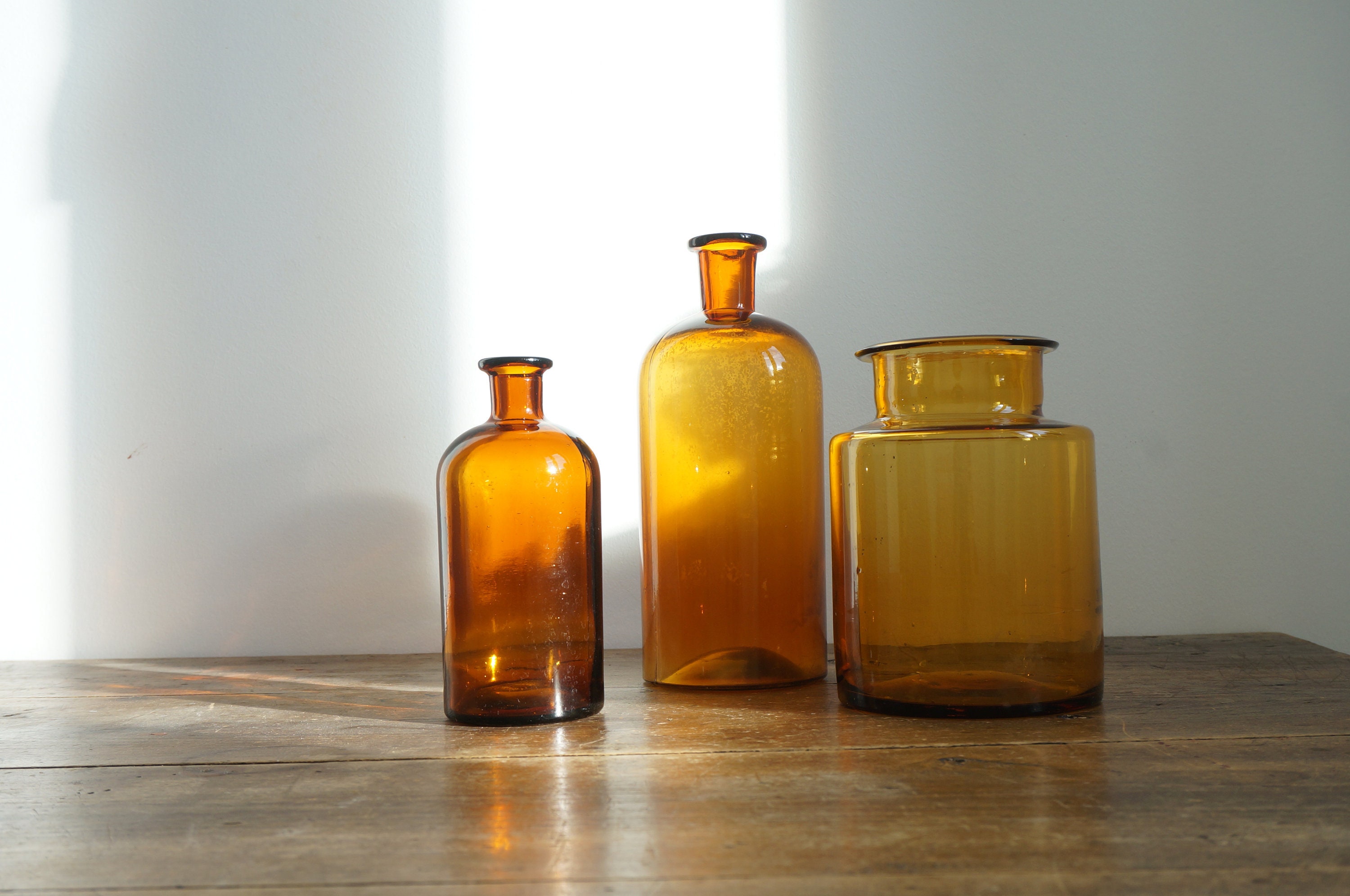Flacons d'apothicaire Ancien en Verre Ambré, Fioles d'apothicaire, Bouteilles de Pharmacie, Flacons