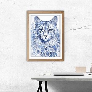Toile de Jouy, pôster azul claro, download instantâneo, impressões de arte em azul e branco, arte natural para impressão, pôsteres de gatos fantasiados, pôsteres digitais