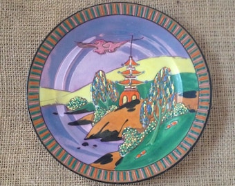 Vintage Nippon Moriage Lusterware Japanese Plate--Pagoda In Landscape/Seascape--Detailed Rim--Hand Painted Porcelain Plate-Made In Japan