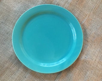 Vintage Early 1930’s-1940’s Heavy Ceramic Plate In Teal Green Or Deep Jade—9 1/4” Diameter—Unmarked..Bauer? Vintage Dining