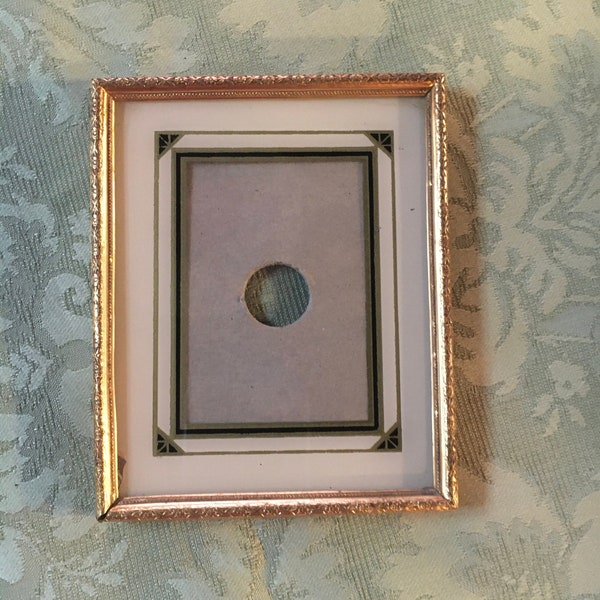 Vintage Small Art Deco Picture Frame With Reverse Painted Glass And Embossed Gold Tone Metal Frame/Deco Decor/collectible Picture Frame