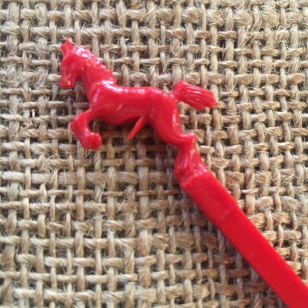 Vintage LENNOX/MAYFAIR HOTELS St. Louis, Missouri Swizzle Stick...Rearing Red Stallion---Ready To Mate