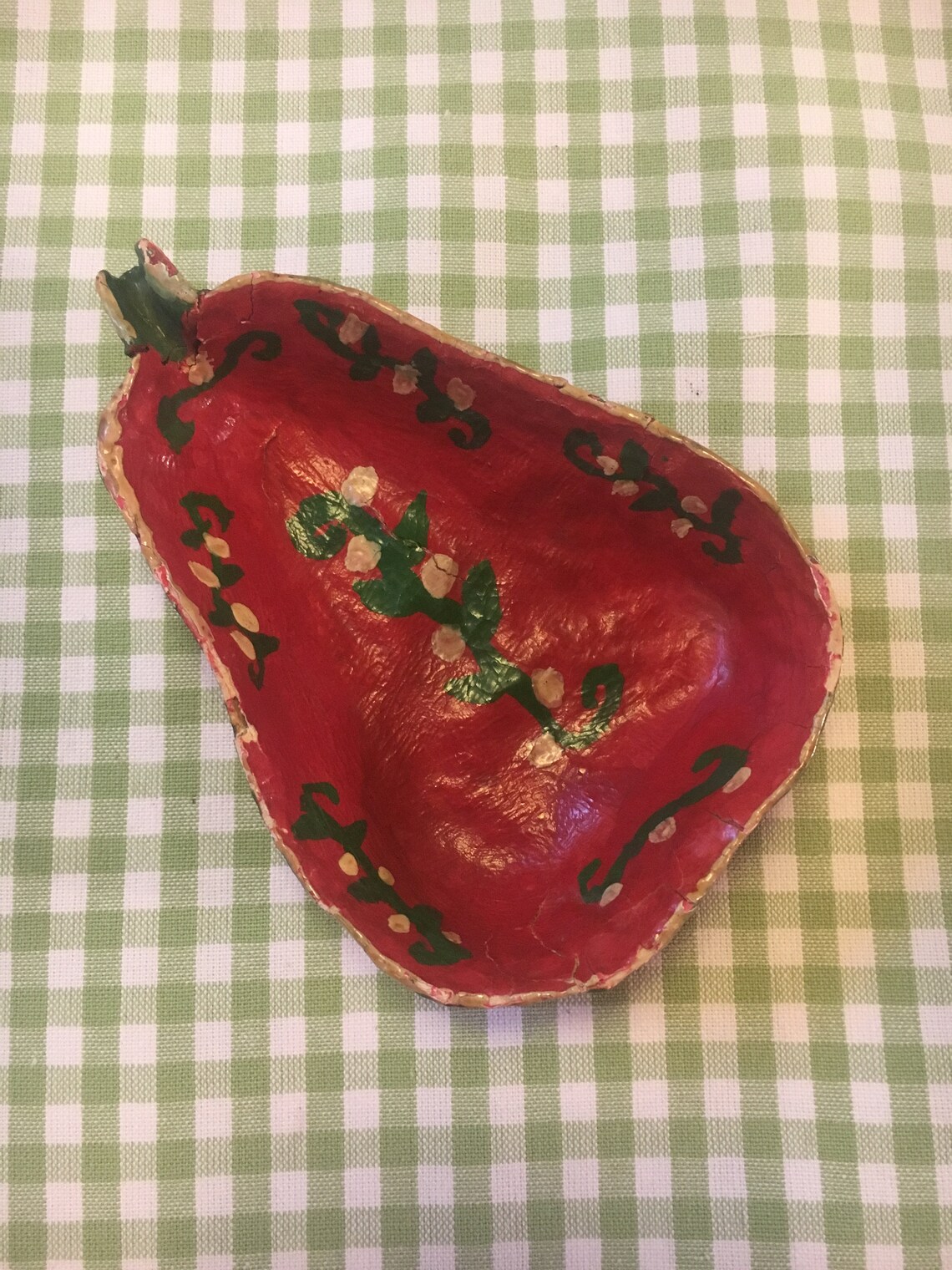 Vintage Primitive Folk Art Papiermâché Pearshaped Dish/paper Etsy