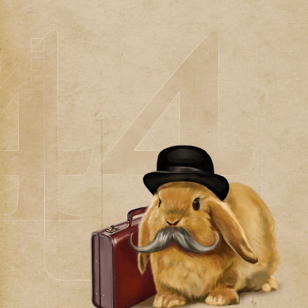 Cute bunny mustache 11x14 art print