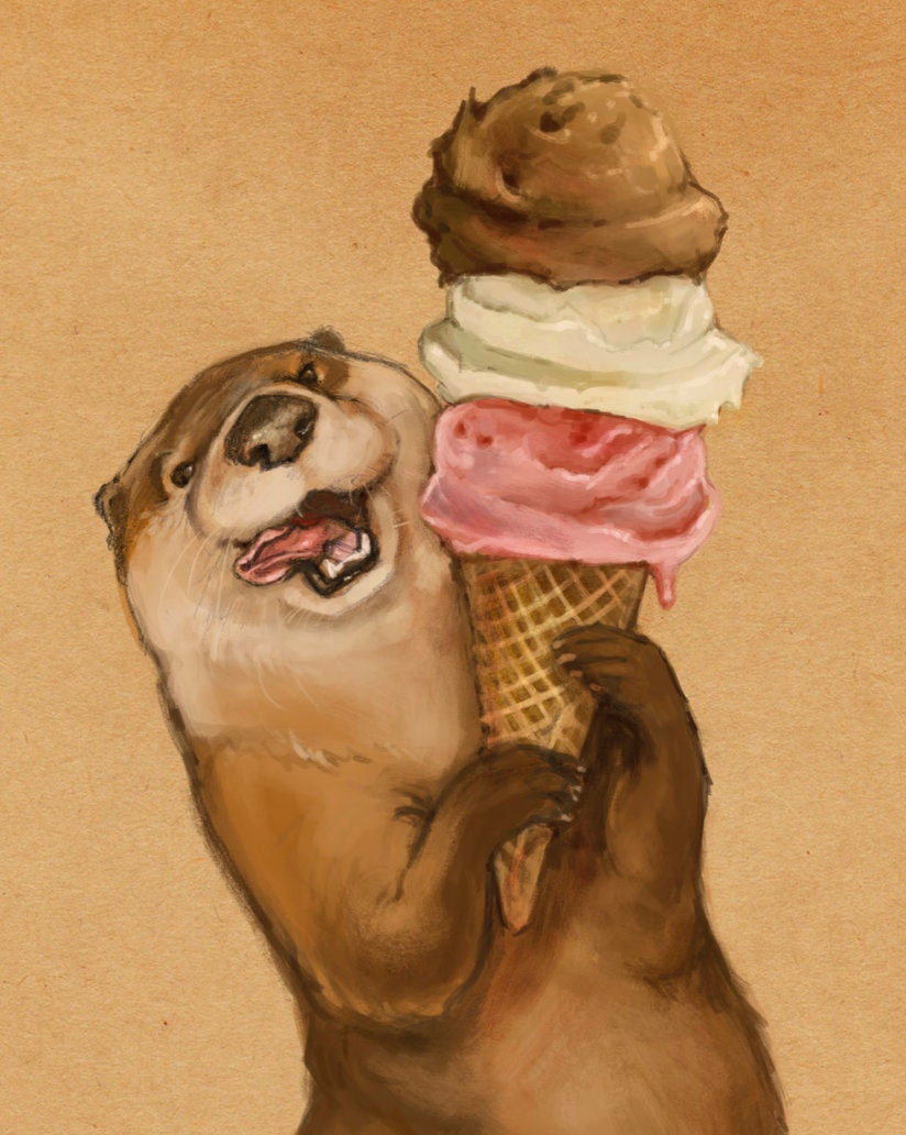 Otter eating ice cream 8x10 art print Etsy