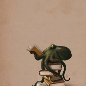 Oktopus mit Büchern 8 x 10 Kunstdruck