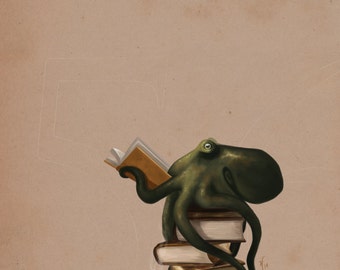 Octopus with books 11x14 art print