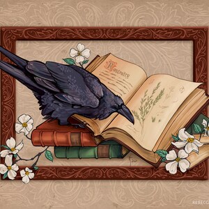 Witchy Raven with Books 8x10 art print