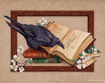 Witchy Raven with Books 8x10 art print