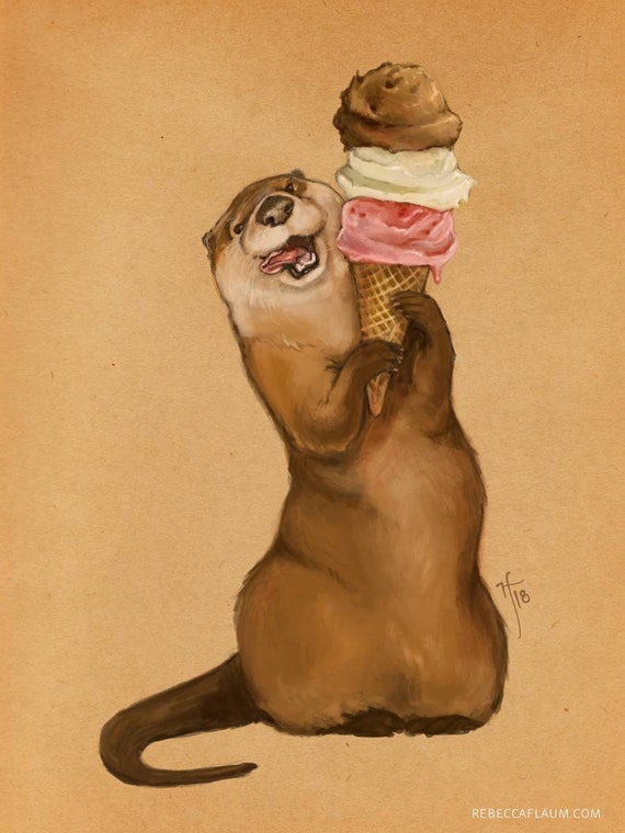 Otter Eating Ice Cream 11x14 Art Print -  Canada