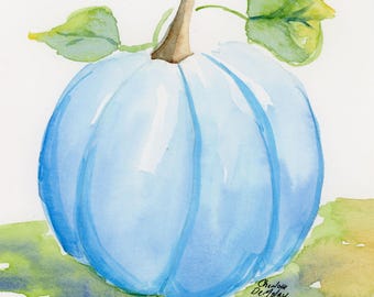 Pumpkin Painting: Original Watercolor Fall Still Life (5x5 in)