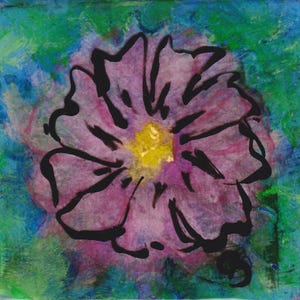 Little Bloom I | Original Acrylic Painting with Mixed Media of Pink Flower