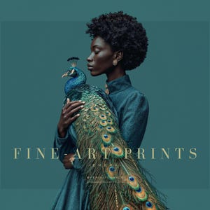 Emera - Dramatic African Woman Portrait Wall Art Print | Black Art Home Decor | Peacock Artwork | Teal Fine Art Print | Afrocentric Wall Art