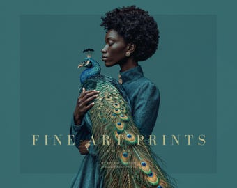 Emera - Dramatic African Woman Portrait Wall Art Print | Black Art Home Decor | Peacock Artwork | Teal Fine Art Print | Afrocentric Wall Art