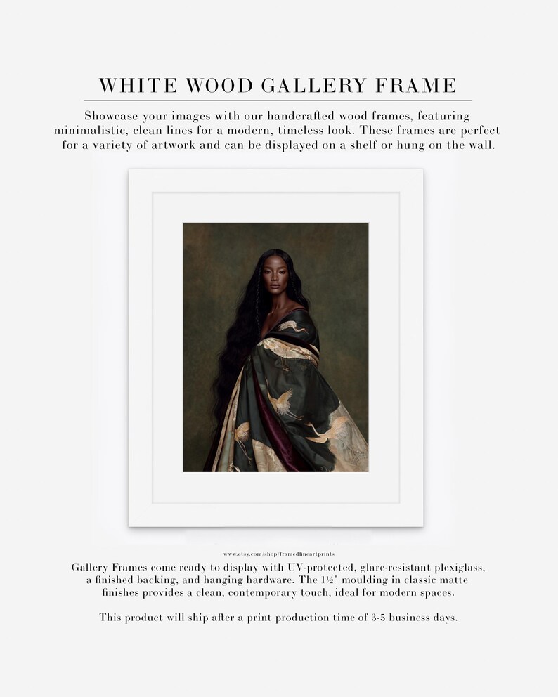 Zuri | Fine Art Portrait Print, Dark Skinned Woman Wall Art, Green Crane Artwork, Moody Figurative Art, Designer Wall Decor White w/ Matte