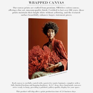 Kavya coral portrait shown as wrapped canvas wall art