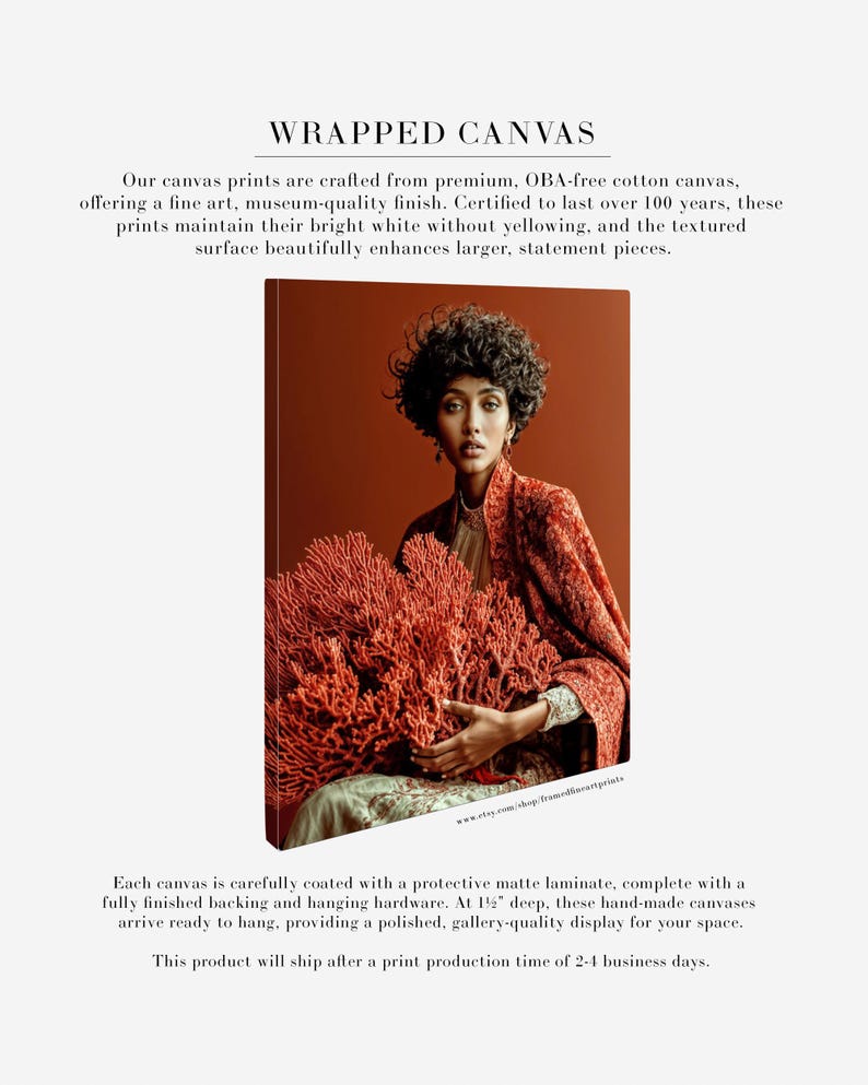 Kavya coral portrait shown as wrapped canvas wall art