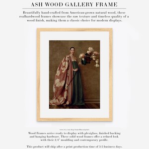Product information graphic showing Maren as a matted gallery print in a light natural ash wood frame.