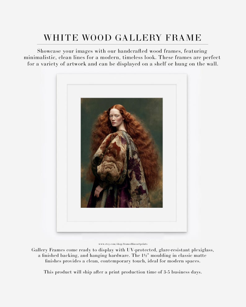 Cressida contemporary portrait shown with a wide white mat in a minimalist white wood gallery frame.