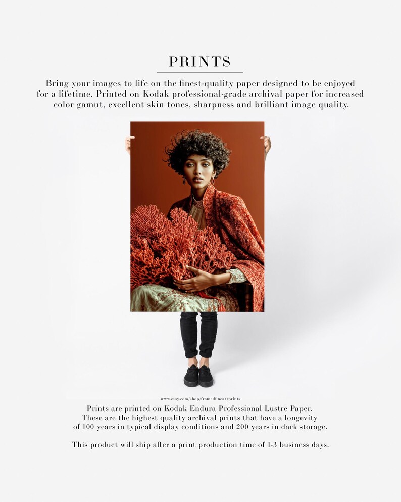Kavya coral portrait shown as fine art paper print